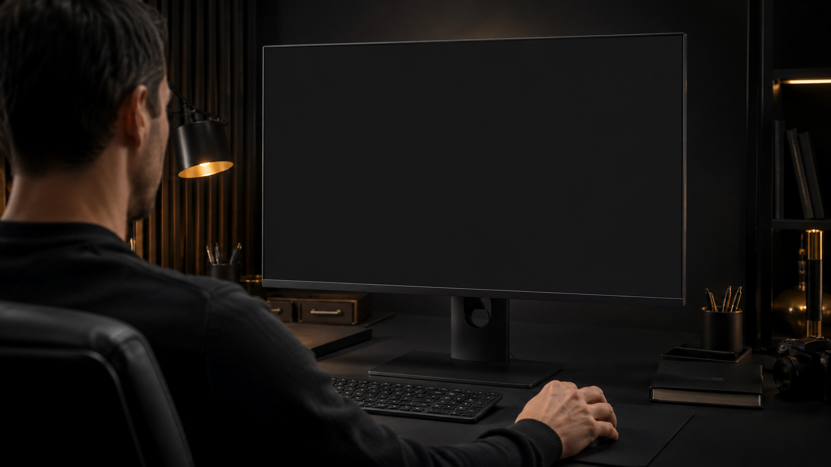 Profesional creativo usando el mouse frente a una computadora